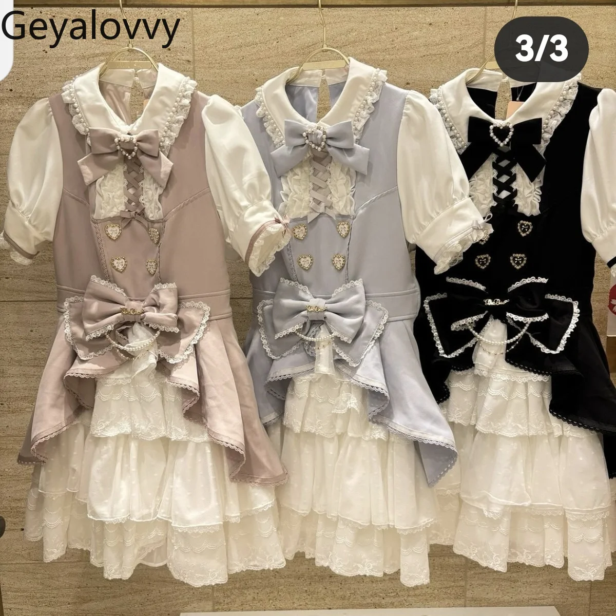 

Summer New Sweet Girls Lolita Short-sleeved Slim-fit Dress Japanese Cute Lapel Layer Cake Big Bow Color Matching Dresses