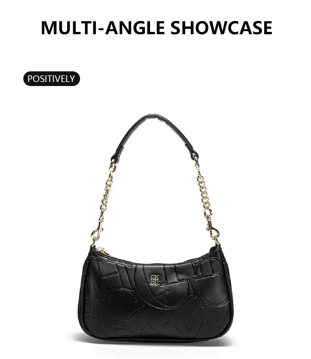 CH Luxus Monogramm Geprägte Unterarmtasche für Damen Ketten-Umhängetasche Vintage Reißverschluss Alltägliche Schulterhandtasche – Detail 2