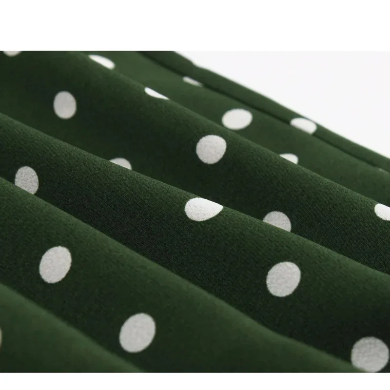 DY20252022 فستان نسائي أخضر عتيق 50s 60s منقط مطبوع بأكمام قصيرة وياقة مقلوبة Rockabilly A Line Party Jur