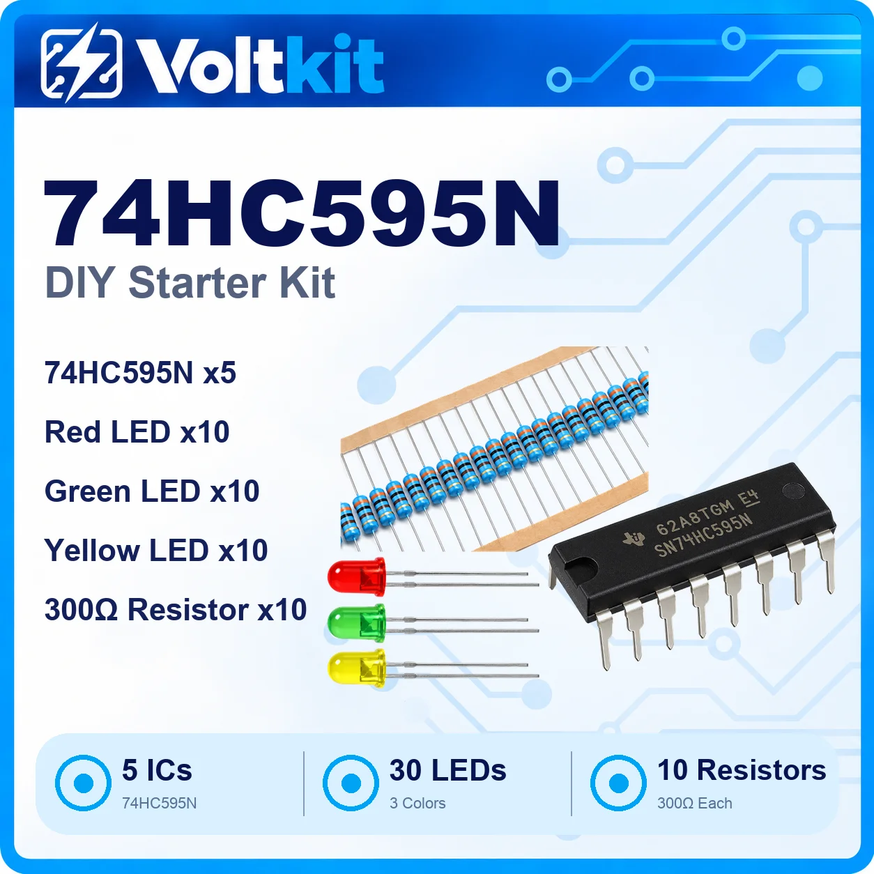 74HC595 DIY Kit SN74HC595N Starter LED Resistors SN74HC595 DIP-16 8-Bit Shift Register Logic IC New Original In Stock Wholesale
