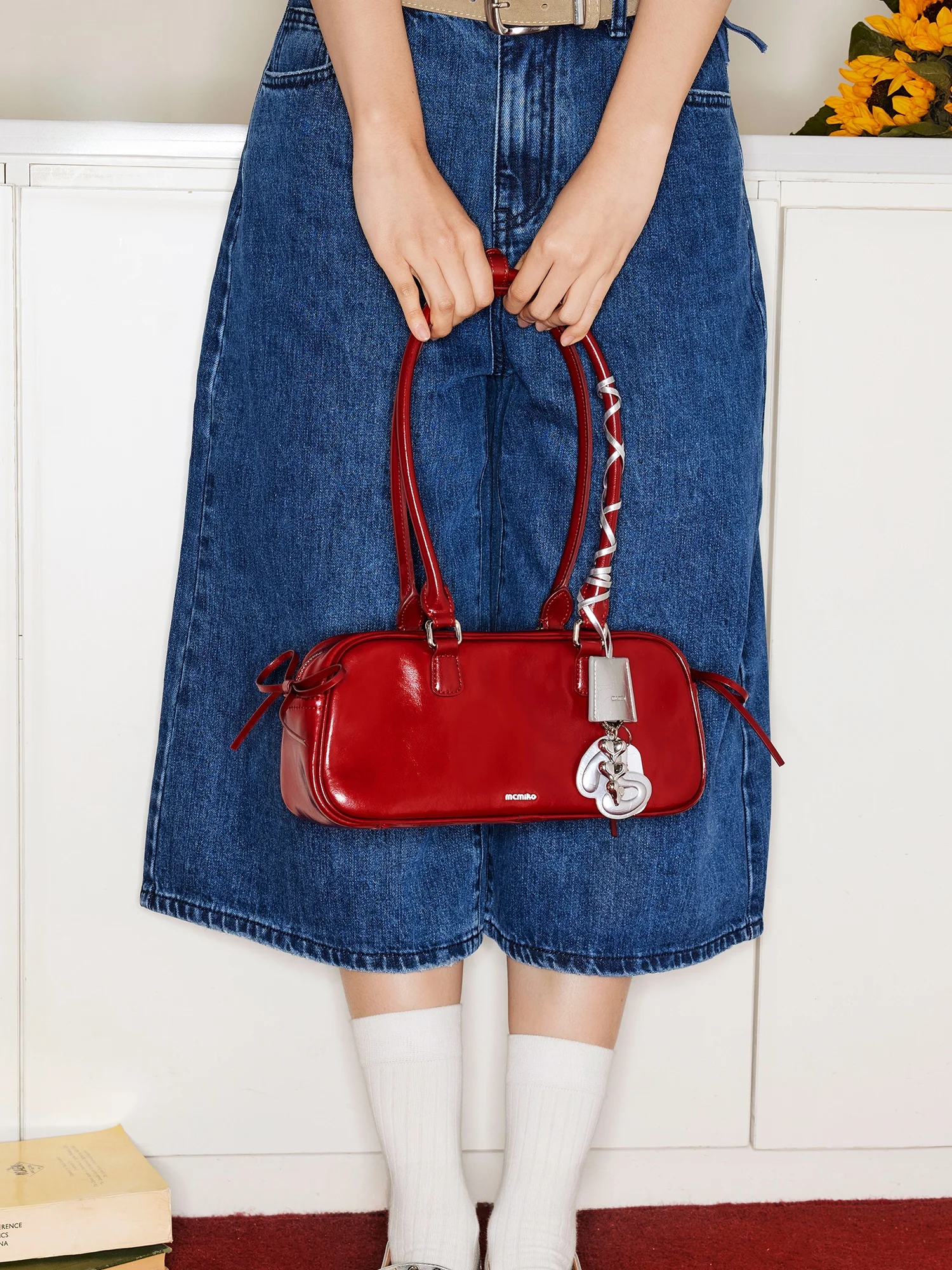 

iko Red Bread Bag Underarm Single oulder Commuter Bag Gift for Girlfriend Korean Sle Soft Leather Handbag