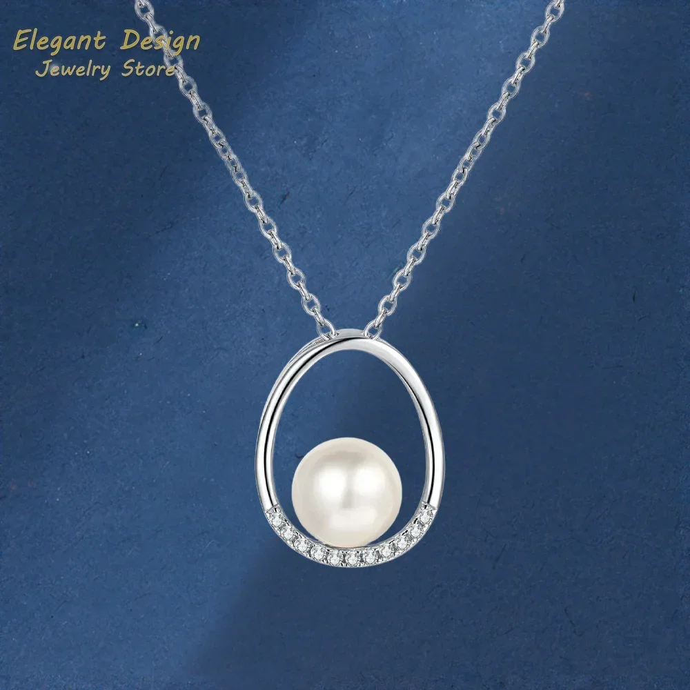 Oval Pendant Elegant PT950 Commuter Clavicle Chain, Sparkling Moissanite Diamond Pearl Platinum Necklace for Women Birthday Gift