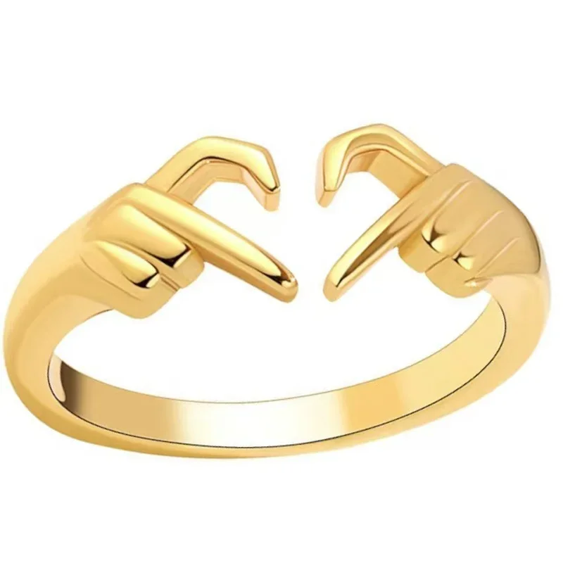 โรแมนติก Heart Hand Hug แหวนผู้หญิงผู้ชาย I Love You Forever คู่นิ้วมือปรับได้งานแต่งงานเดทเครื่องประดับของขวัญ