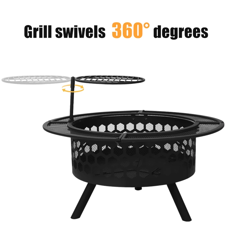 forHOMFUL 32in Steel Outdoor Fire Pit Wood Burning bbq Fire Pit Portable Fire Pit With Removable Cooking Grill