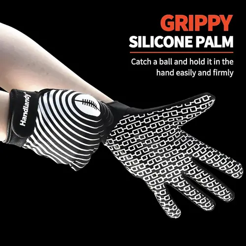 Imagen 2 del producto HANDLANDY Guantes de fútbol americano antideslizantes con palma de silicona para jóvenes Guantes de rugby de color clásico