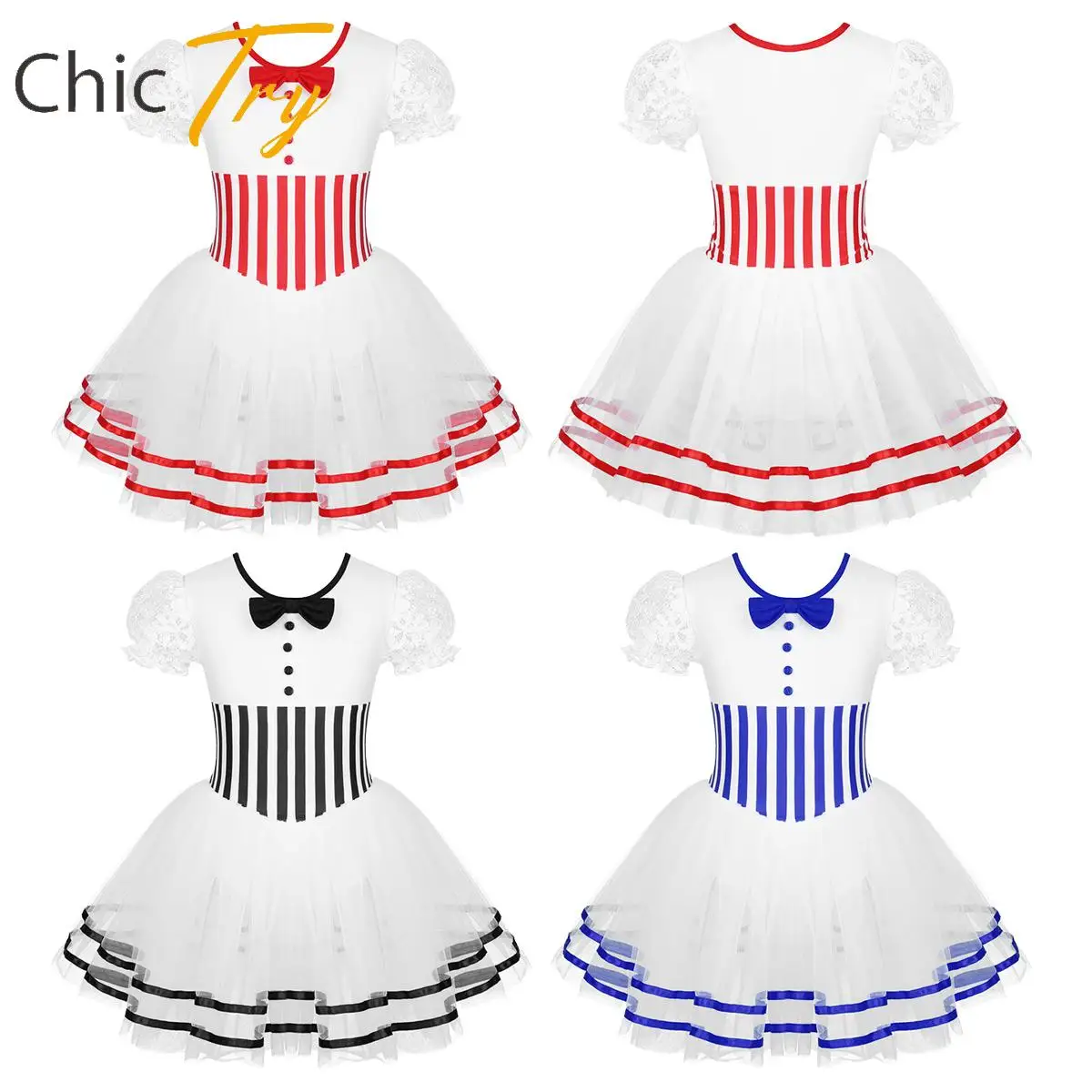 

Figure Ice Skating Roller Skating Dress Girls Christmas Dance Costume Short Lace Puff Sleeves Baton Twirling Mesh Leotard Dress