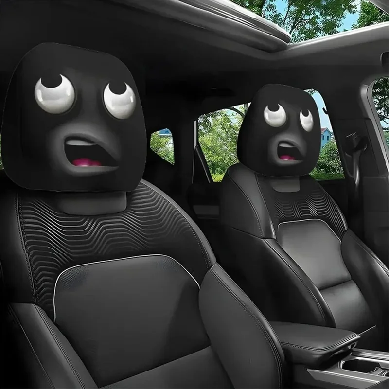 2PC Exaggerated Funny Car Headrest Covers Set, Cartoon Face Expression Auto Seat Protectors, Cool Novelty Car Decor Accessories