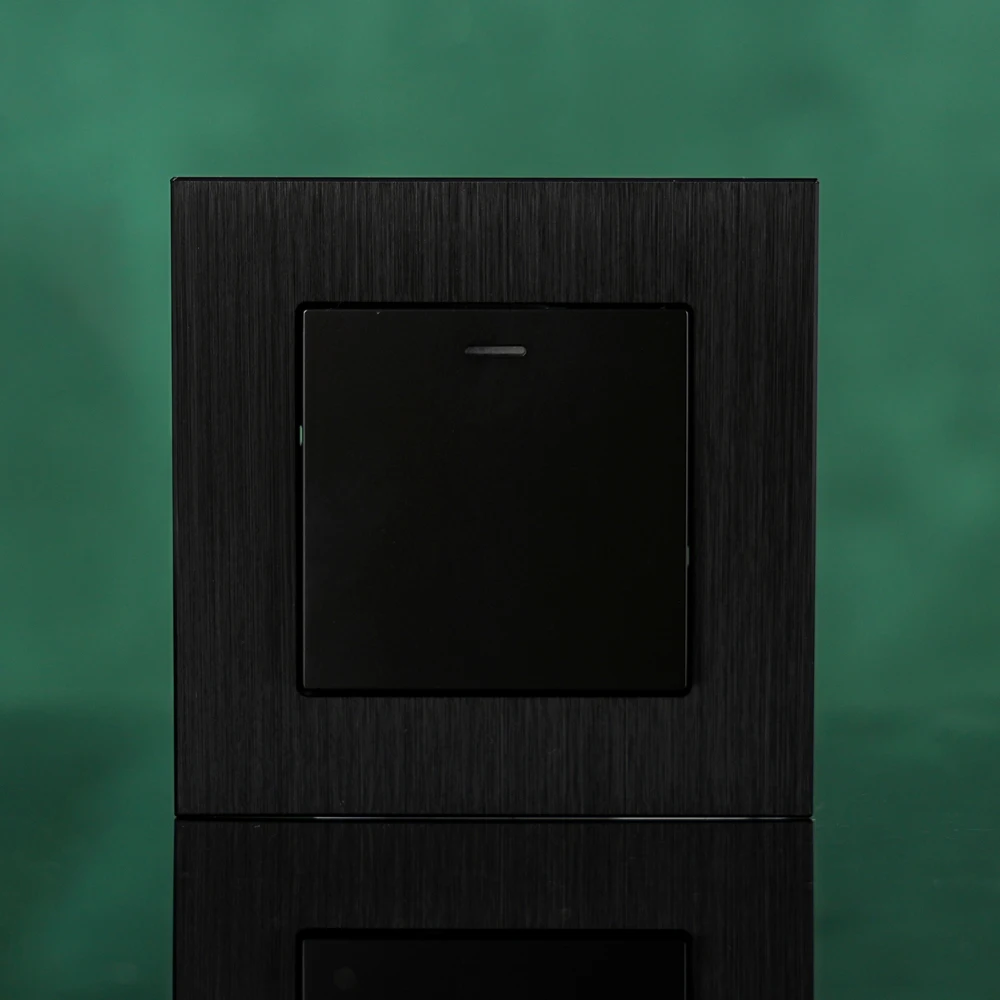 

EU standard socket 86*86 Aluminum brushed panel 10A 250V 1 gang 1 way with LED indicator single double control wall switch CE