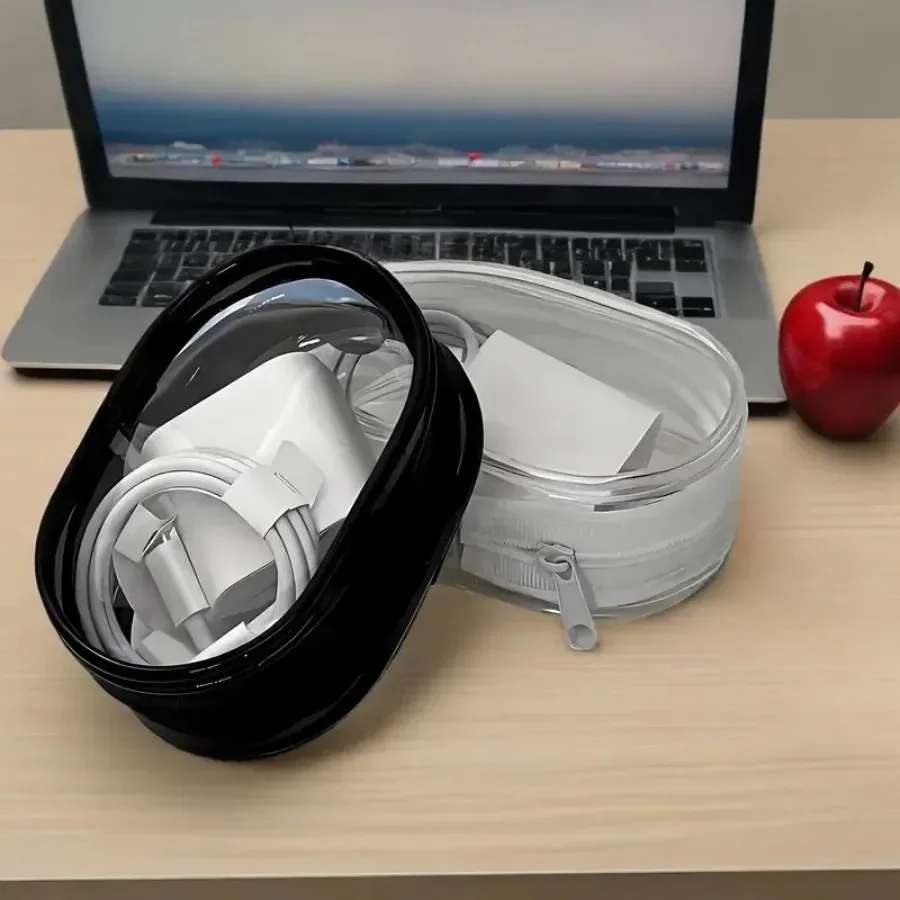 

Чехол для зарядных устройств, 2 шт., черный/белый, портативный, с прозрачным дизайном, подходит для хранения дорожных наушников и кабелей для передачи данных.