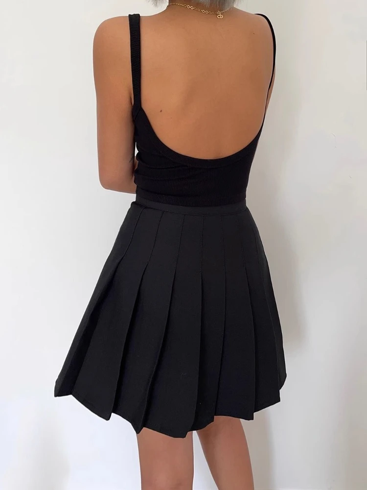 HOUZHOU Women Pleated Mini Skirt Preppy Style High Waist A-line Sexy Cute Black Grey Skirt Shorts Y2K Skort School Uniform