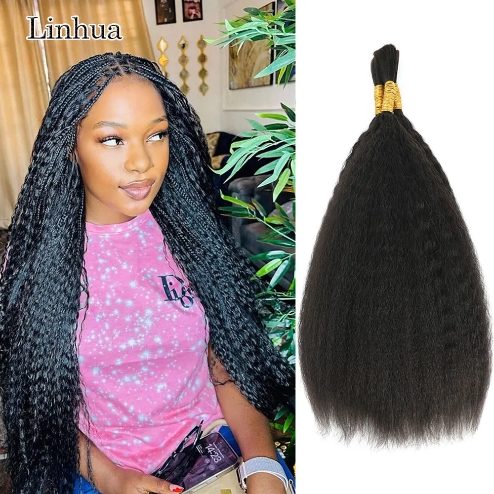 

Linhua Kinky Straight Bulk Human Hair For Braiding Boho Braids Crochet Micro Knotless Bohemian Box Braids Yaki Double Drawn 1B