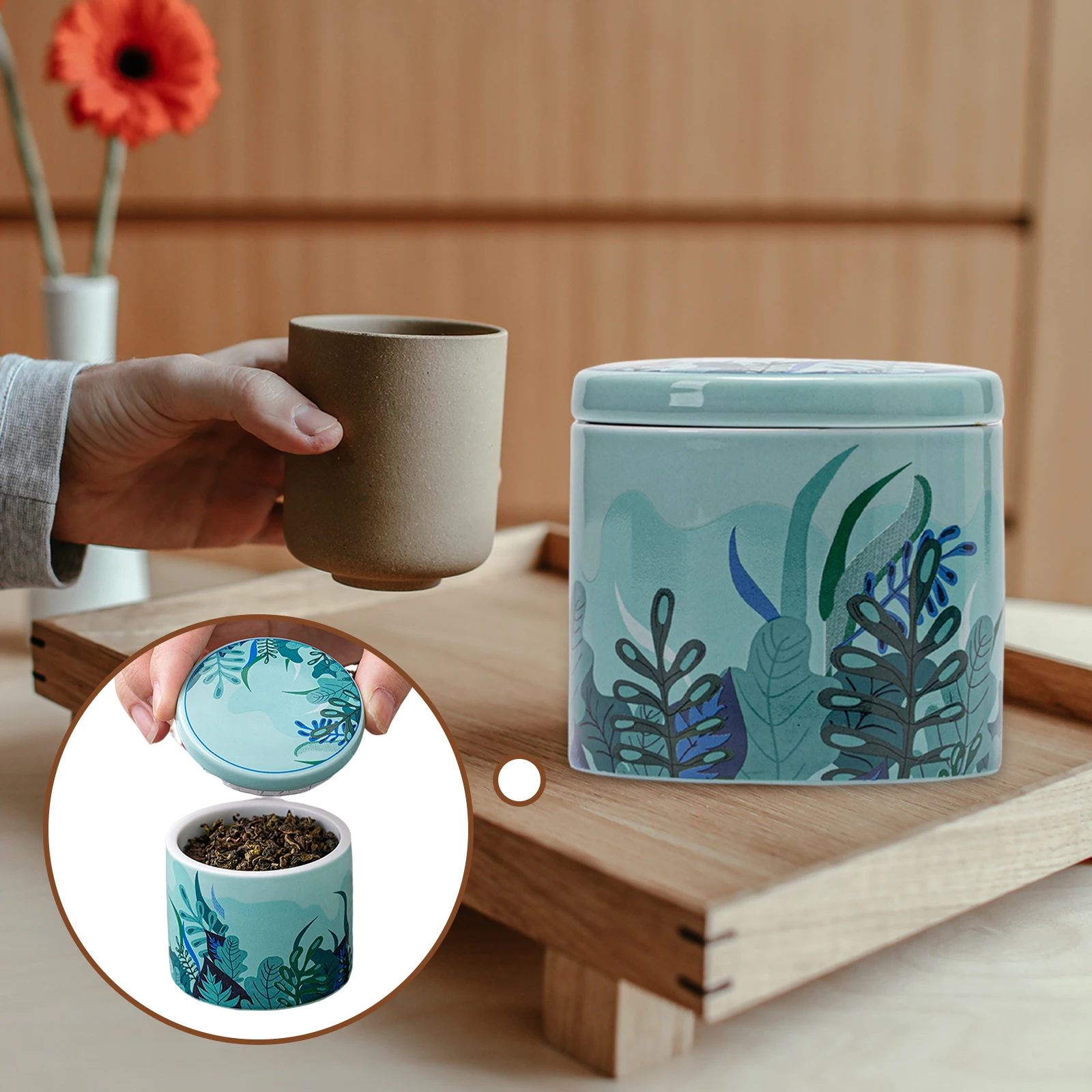 Small Ceramic Storage Ginger Jar Polished Tea Canister Decorative Jars Kitchen Canisters for Sugar Coffee Beans Seasoning Salt