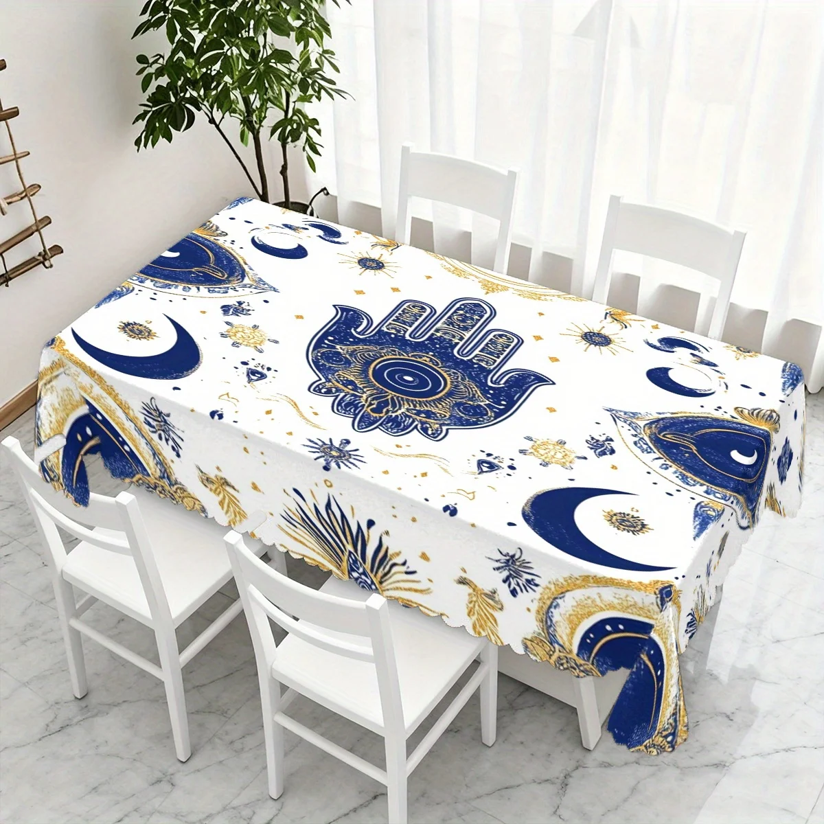 Boho Hamsa Hand Sun Moon Tablecloth, Soft Rectangular Washable Table Cover for Daily Dining & Warm Family Gathering Decoration