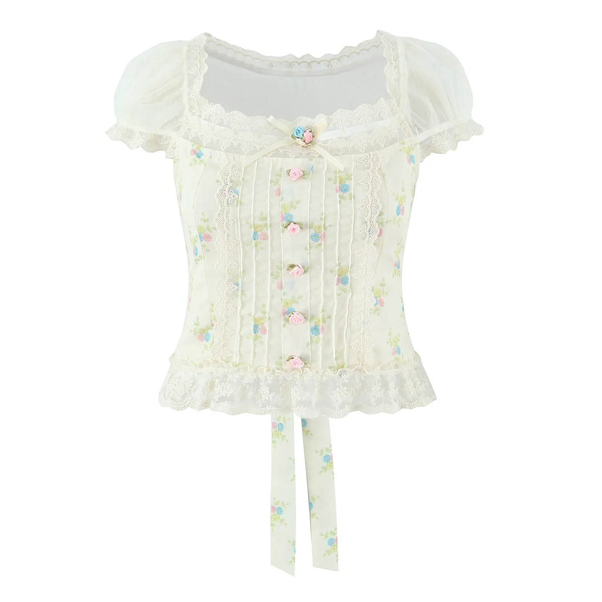 Women's French Country Style Sexy Sweet Lace Mesh Patchwork Floral Top   1Q27
