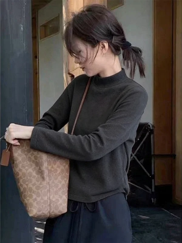 

Женская флисовая толстовка в корейском стиле с полувысоким воротником, с начесом внутри, для ношения как нижний или верхний слой, с мультяшным принтом, базовая рубашка-топ