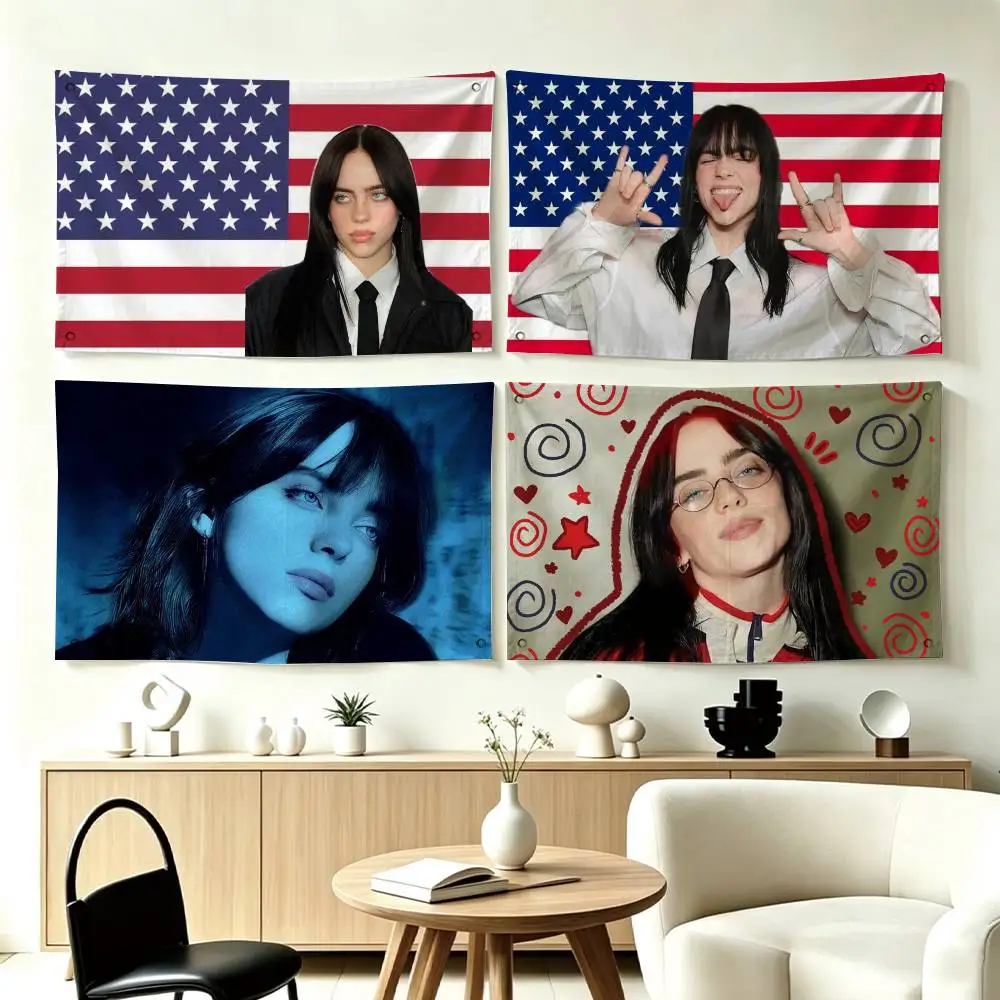 POP Singer Billie-e Eilish Flag Suitable For Party Club Outdoor Interior Wall Decoration Banner Fans Gift
