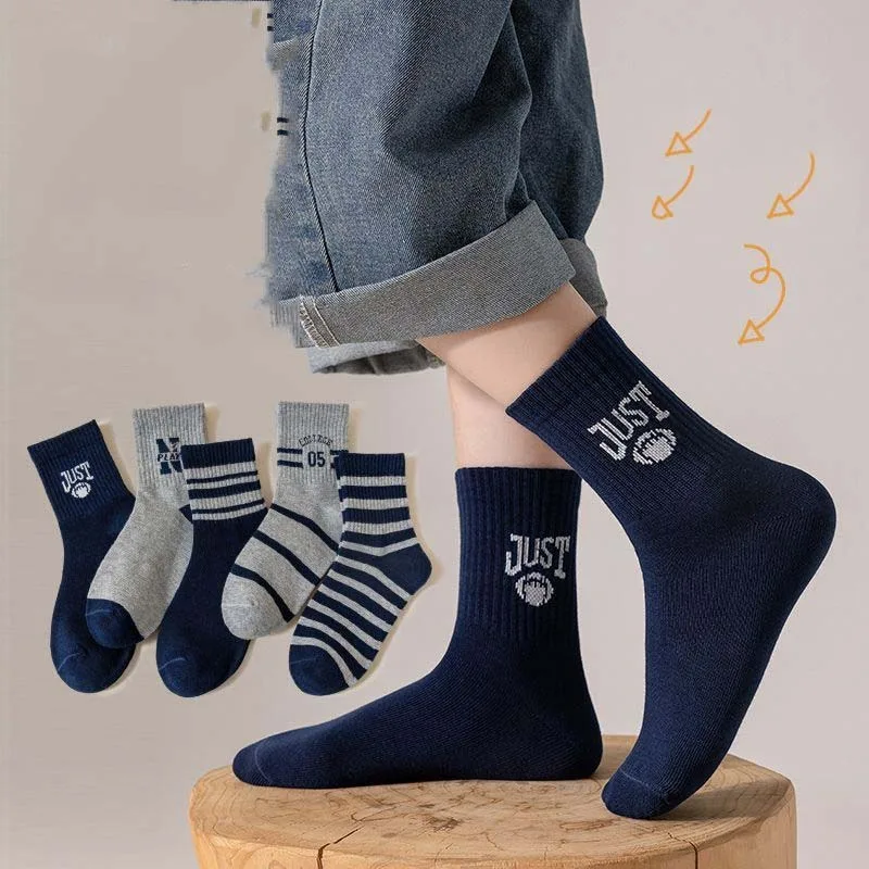5 Paar/Set RAISE Herbst Kindersocken für Jungen 2-12 Jahre, Sportsocken mit Schriftzug, Schmutzabweisende Mittellange Socken, Absorbierende Babysocken – Detail 2