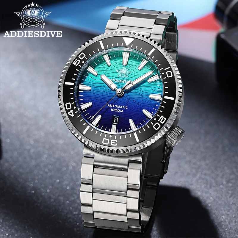 ADDIESDIVE New Automatic Watch Man Sapphire Gradient Dial 1000m Waterproof Diving Mechanical Watch 46mm Luminous Stainless Steel