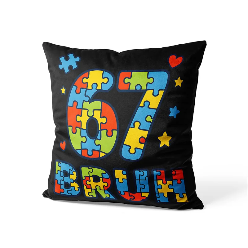 Gaslight Gatekeep Girlboss Six Seven Bruh 67 Autism Puzzle Throw Pillow Covers Funny Cat Cushion Cases Pillowcases 45cm x 45cm