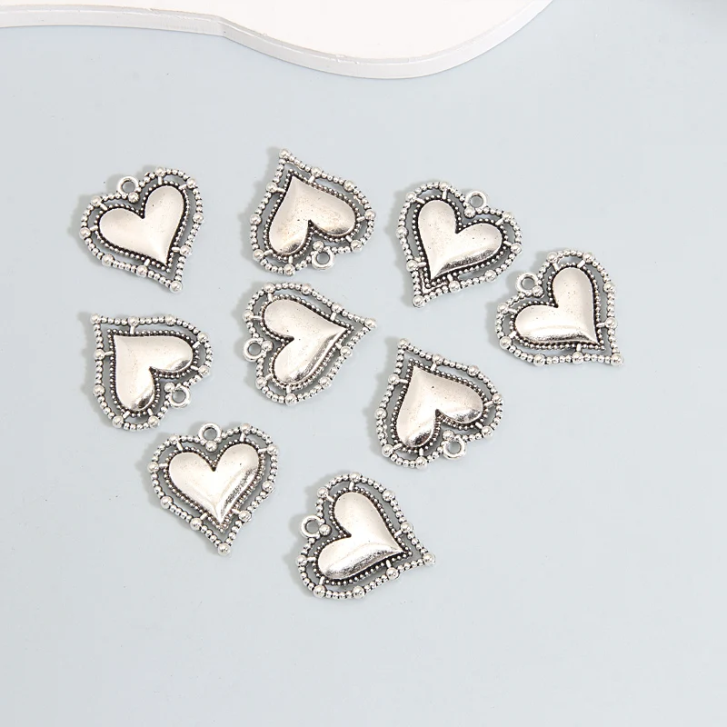 20pcs Solid Patterned Hearts Charms Peace And Love  Silver Color Pendants Jewelry Making Handmade Crafts DIY