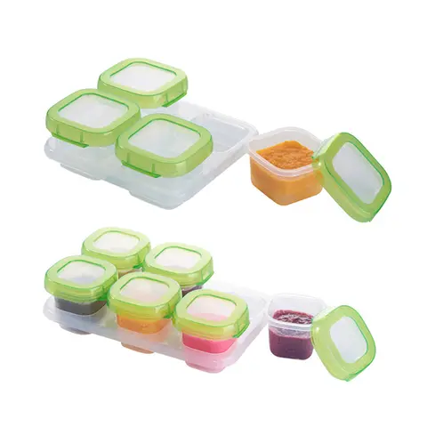 자세히 둘러보기 밀봉 된 뚜껑이있는 플라스틱 식품 용기 세트 60ml 120ml 아기 퓌레 스낵 보관 상자 휴대용 작은 항아리 어린이 유아 먹이