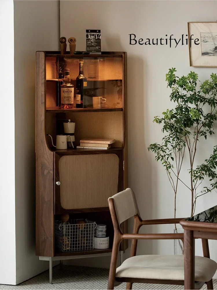 

LJYLog rattan retro solid wood corner rack Floor to ceiling corner cabinet Triangle cabinet