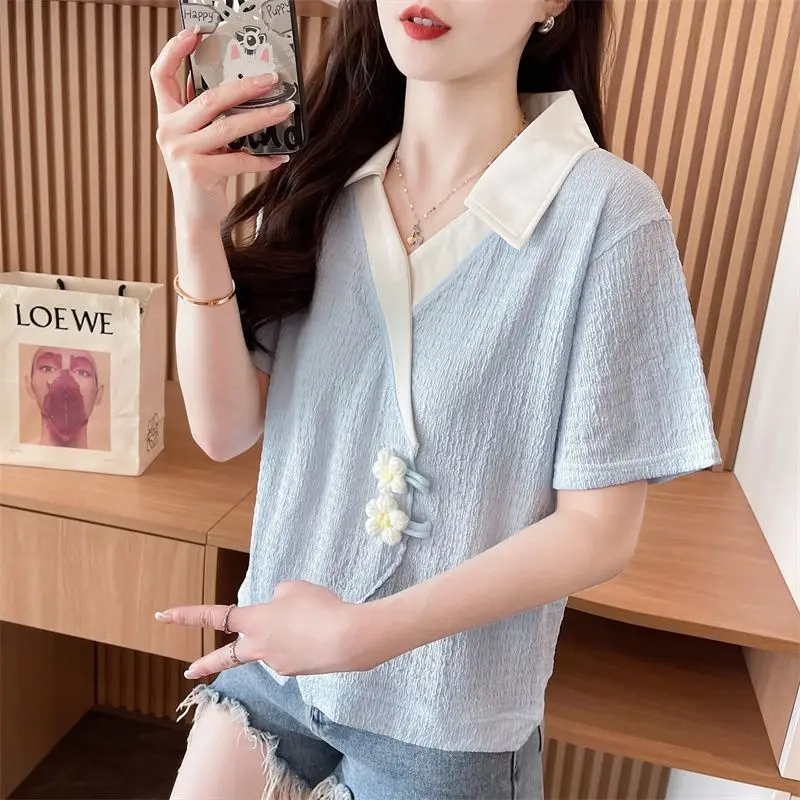 

Design-sensual Niche Polo Shirt Short-sleeved T-shirt for Women's Summer New Loose Large Size Small Short Top