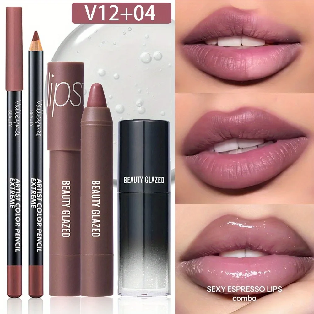 3 Stück/Set feuchtigkeitsspendender Lipgloss, Seiden-Lipliner und matte Lippen-Lippenstift-Kombination, geeignet für eine Vielzahl von Make-up-Stilen,