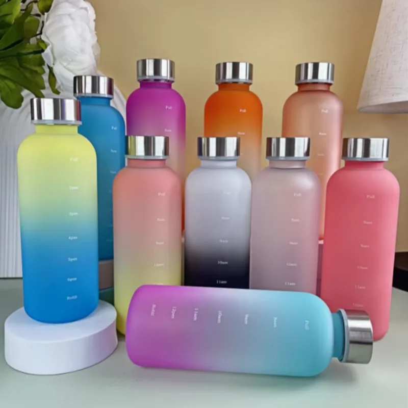 550ml Bottle With Time Marker Motivational Reusable Fitness Sports Outdoors Travel Leakproof BPA Free Frosted Plastic