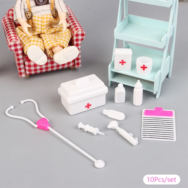 10Pcs/set Dollhouse Miniature Hospital Stethoscope Mini Syringe Medical Appliances Medical Tool Model Medical Scene Decor Toys