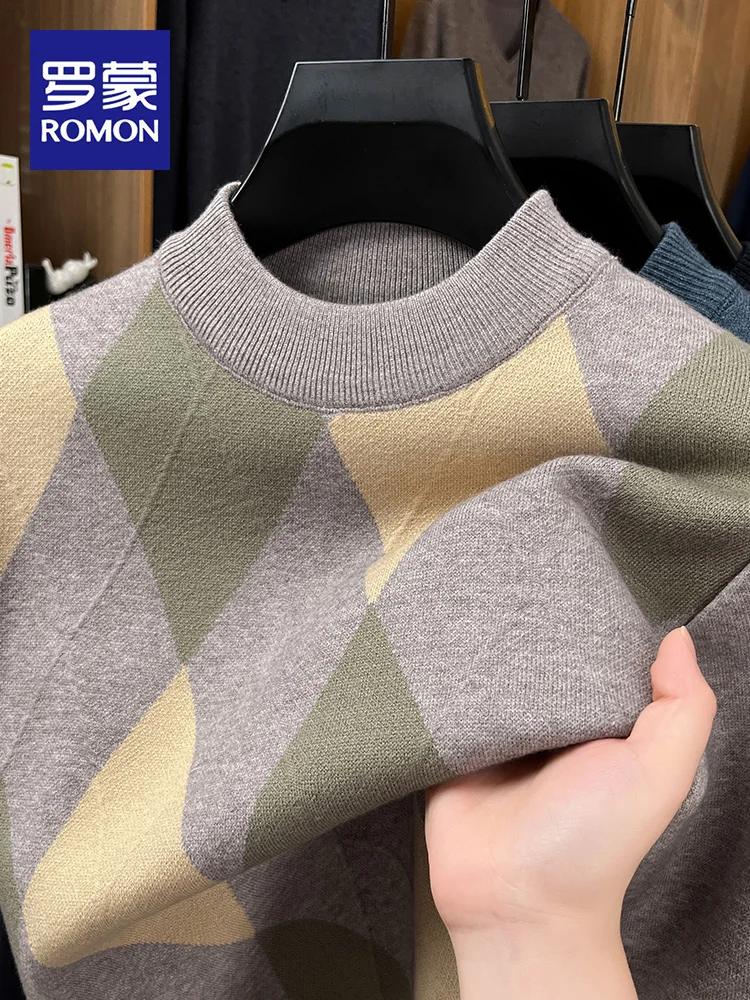 

Rn Men's Knitted Sweater Mid-aged Dad Sle f-high Collar Warm Base Layer Long Sve Faion Urban Polyester Blend