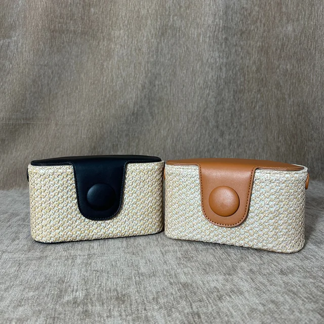 bolso bandolera de paja para mujer - mini caja con solapa