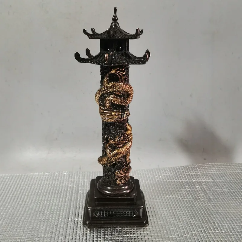 Copper Hexagonal Pagoda Incense Burner with Dragon Relief, New Elevated Model, Vertical Incense Holder