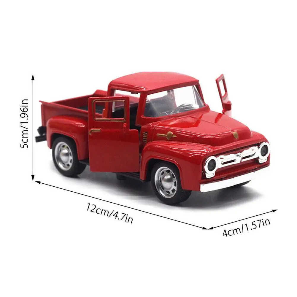 Red Metal Truck Model Vintage Alloy Mini Pull-Back Diecast Car Collection Decor Boys Children's New Year Christmas Toy Gift