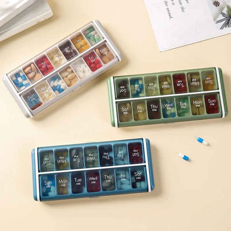 14 شبكة بلاستيكية 7 أيام أسبوع منظم حبوب منع الحمل الغبار مقاوم للرطوبة متعددة الوظائف زيت السمك فيتامين صندوق دواء حالات حبوب منع الحمل اليومية