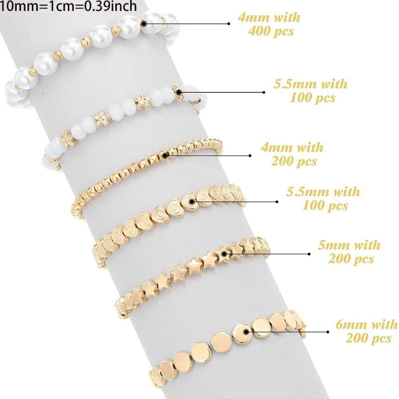 Contas espaçadoras douradas, contas pérolas falsas para fazer joias, redondas planas para contas pônei, corda elástica