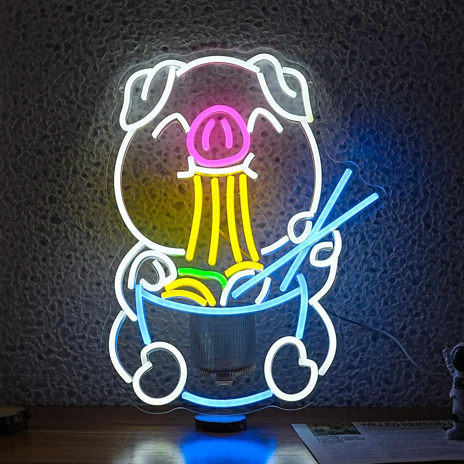 

Японская милая свинья Рамен Неоновая вывеска USB с регулируемой яркостью Светодиодная лапша Знаки свиньи Настенный декор для рамэн Ресторан Рамен Магазин Столовая