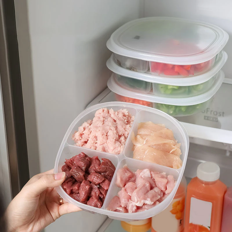 4-Grids Clear Plastic Fridge Food Storage Box With Lid Sealed Fresh-Keeping Container For Freezer Fresh Fruit Kitchen Organizer