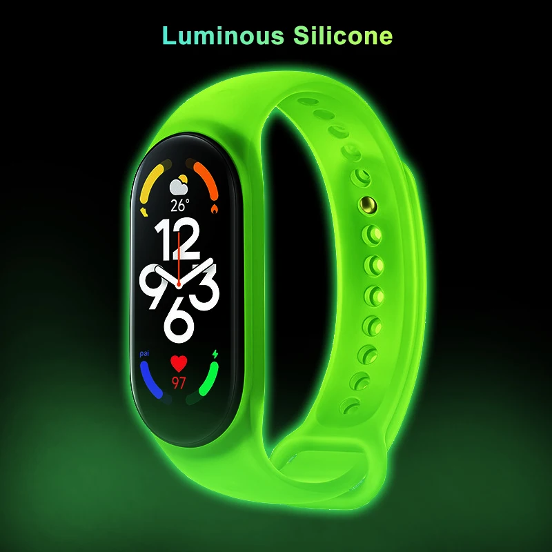 YAYUU Luminous ซิลิโคนสำหรับ Xiaomi Mi Band 7 6 5 ,เรืองแสงใน Dark เปลี่ยนสร้อยข้อมือสำหรับ Mi Band 7 6 5