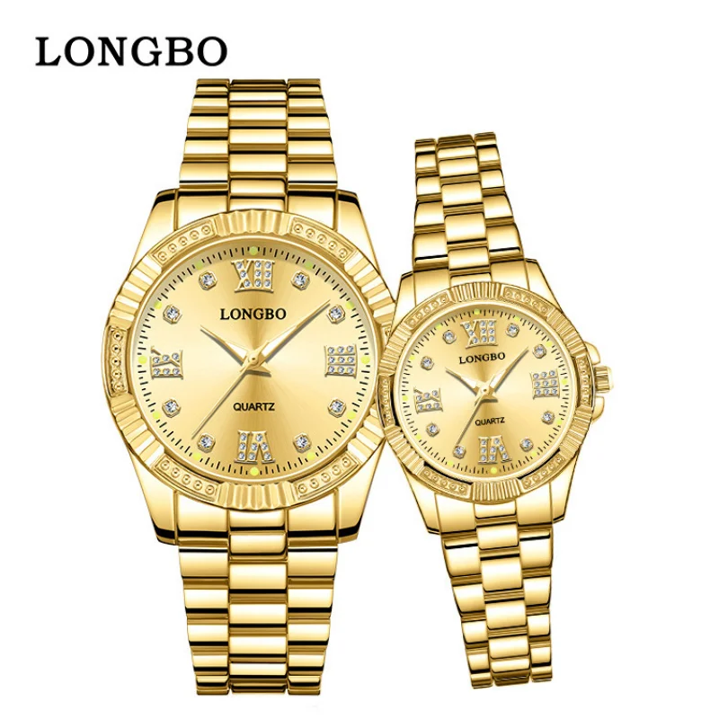 LongboLONGBONew coppia orologio cinturino in acciaio luminoso orologio da uomo d'affari orologio da donna di moda