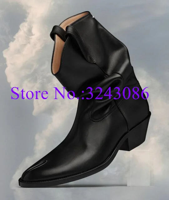 

New Black Leather Chunky Heel Woman Short Boots Classical Design Brown Color Lady Ankle Boots Mid-Heel Female Shoes