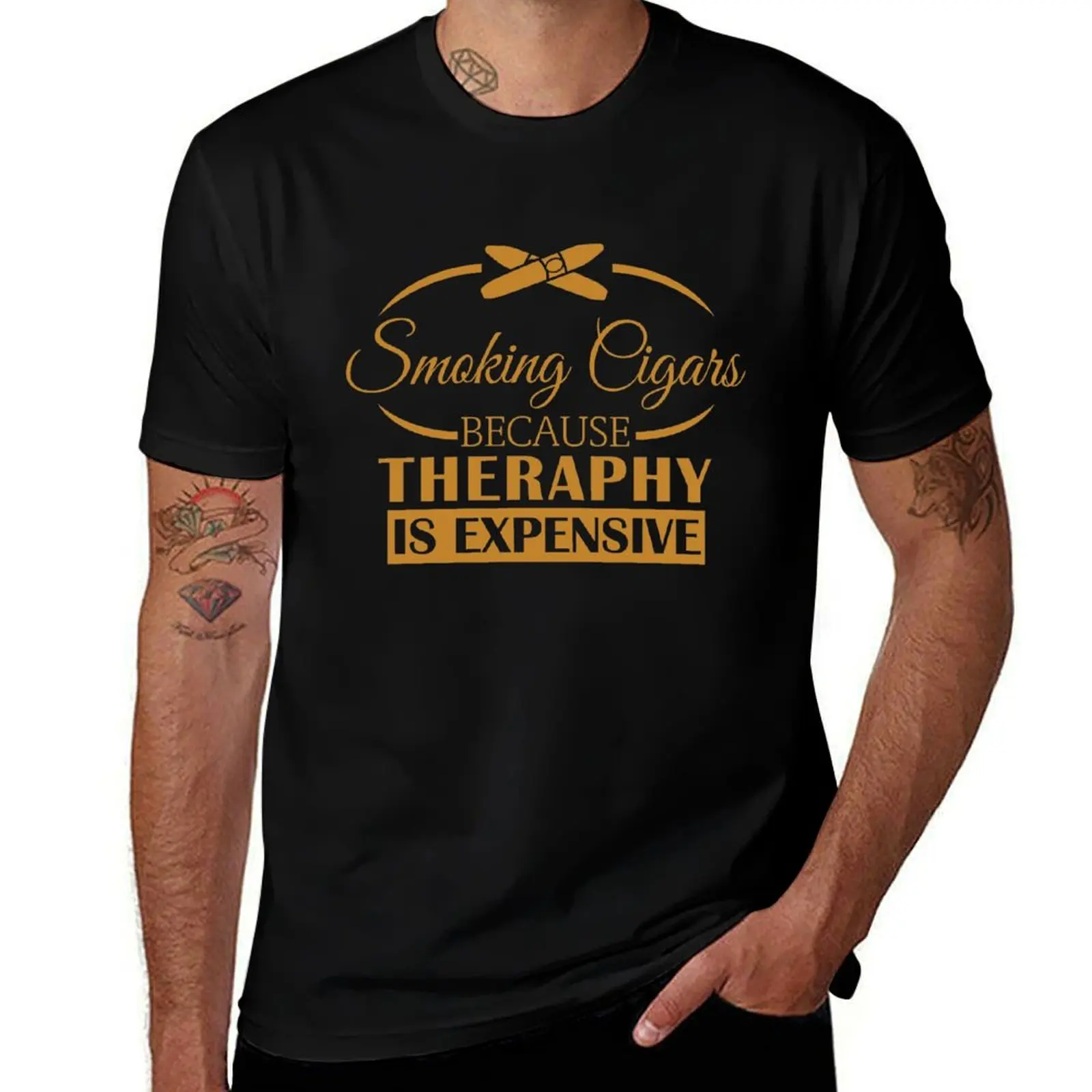 Smoking cigars because therapy is expensive | Funny Cigar Gift For Men For Him for Dad Unique Gifts Shirt Birthday Lover T-Shirt