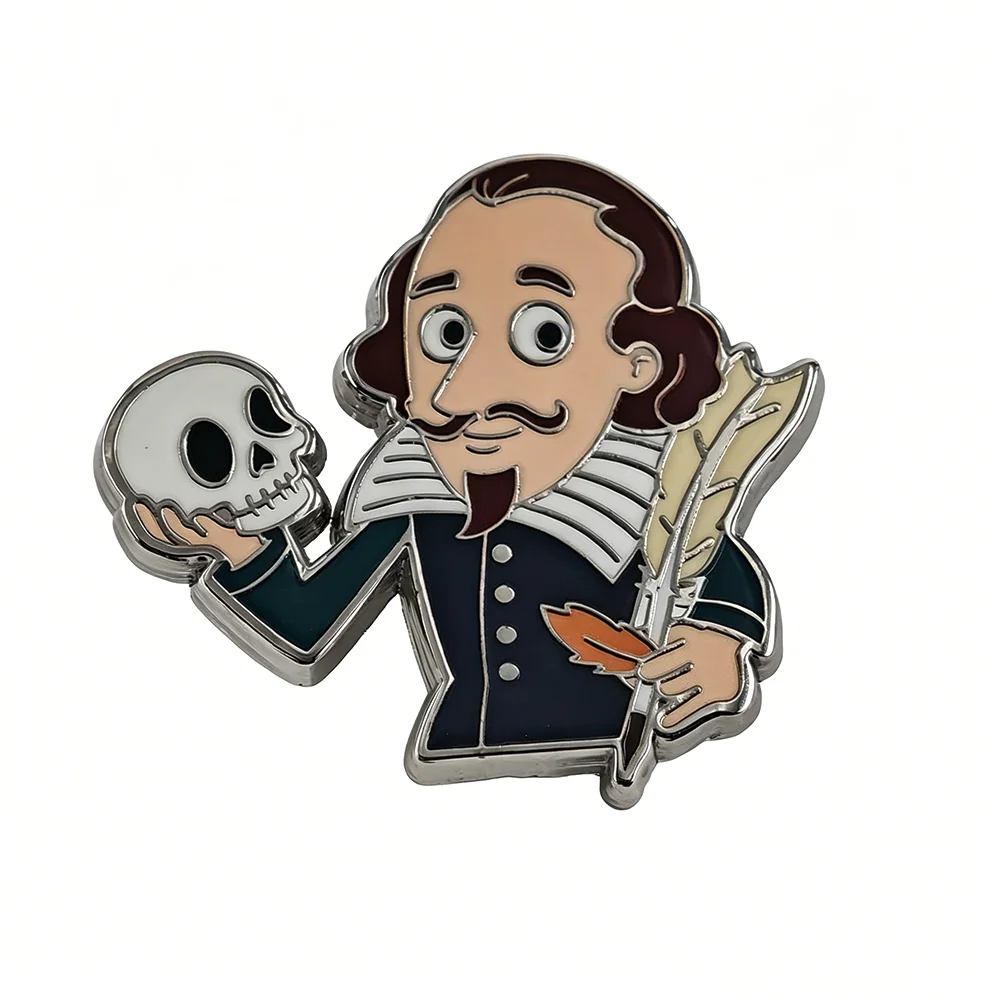 Q Version Famous Writer Hamlet Skull Brooches Classic Literary Writer Enamel Pin Quill Pen Metal Badges Backpack Accessory Gift
