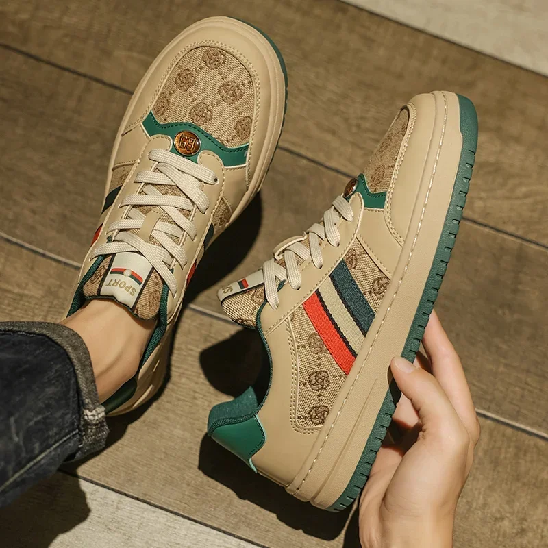 

Casual Shoes Leather Leather Retro Board Shoes Increase Fashion Trend Printed Fashion Shoes Every Day Street Men Men's Shoes