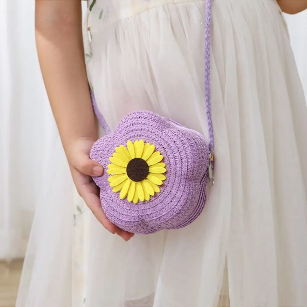 Bolso cruzado de paja para niñas y niños, monedero tejido con flores, bolso de hombro, nuevo