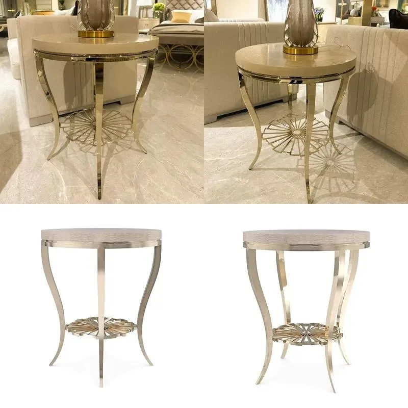 Customizable Simple Handmade Wooden Porch Table with Stainless Steel Side Drawers Characteristic Design for Living Room