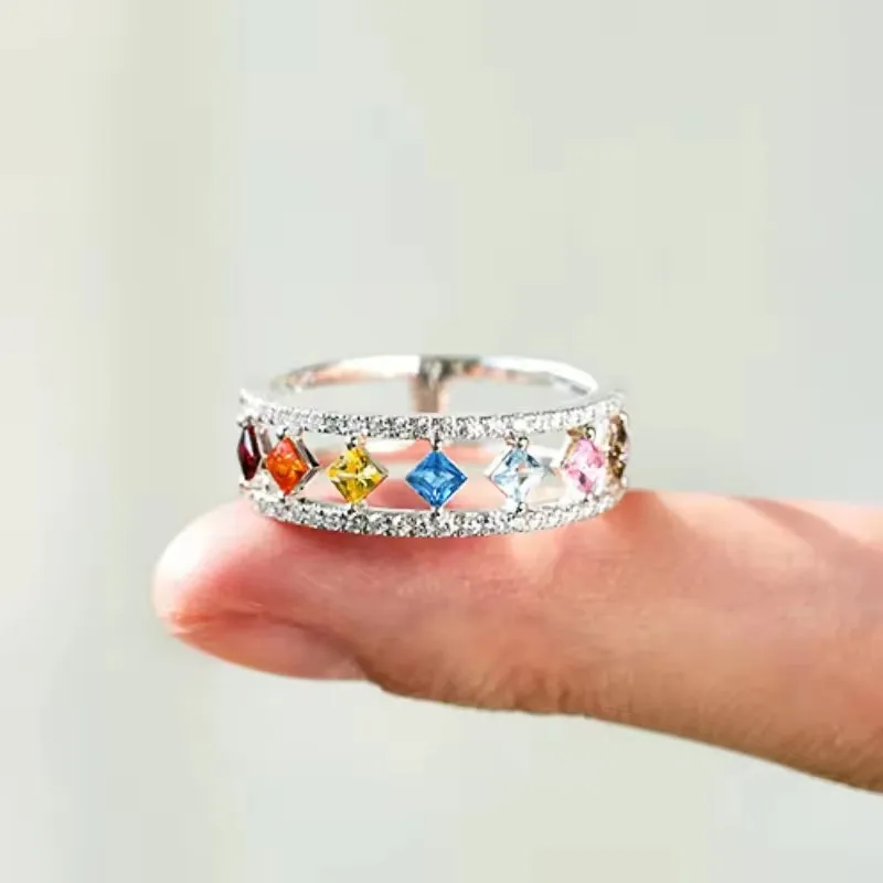 Colorful Princess CZ Women Rings Fashion Finger Jewelry Daily Party Silver Color Accessories for Engagement Party