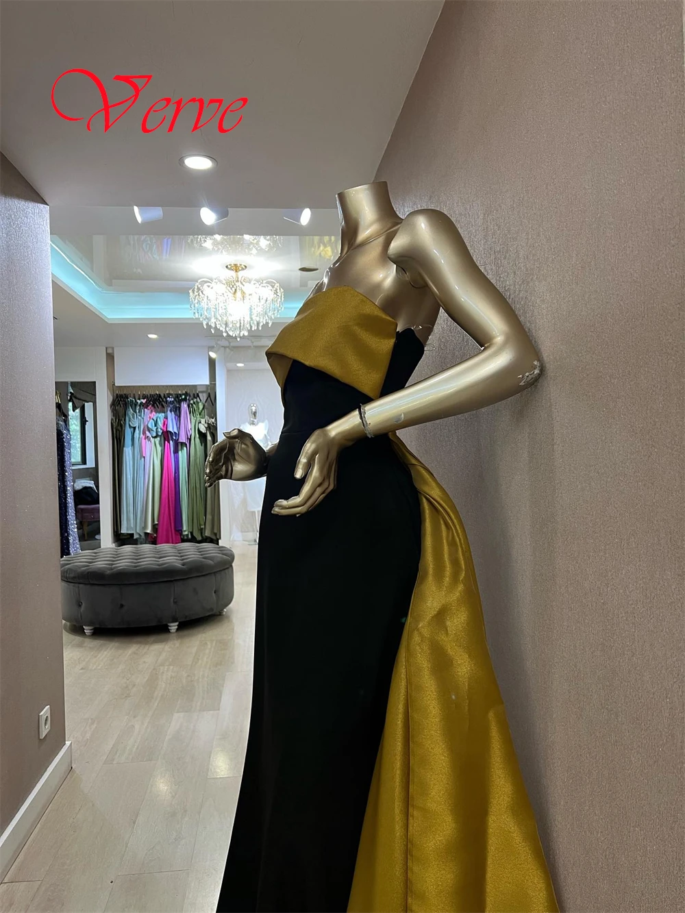Customized Exquisite Black Satin Evening Dress High Quality Strapless Zipper Back Mermaid Contrast Color Special Occasion Gowns