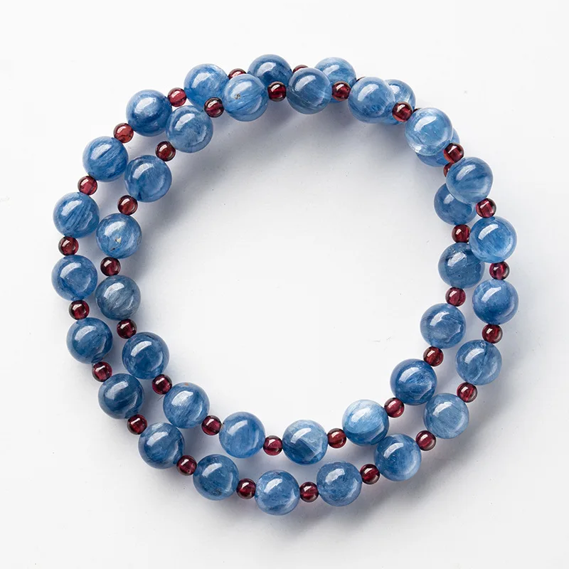 Dian Jiang Chun Blue Kyanite And Garnet Beaded Bracelet For Women New Chinese Style Cat Eye Icy Minimalist Boutique Luxury Vibe