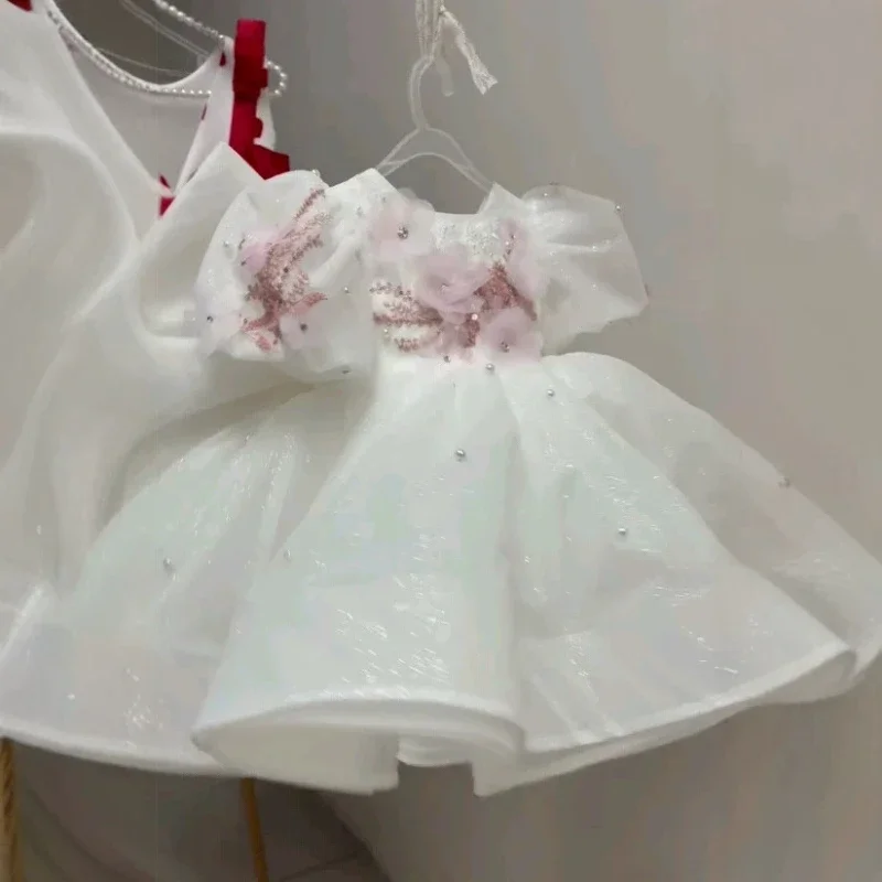 2026 Baby Girl First Birthday Party Tulle Princess DressGown Kids Formal Attire Children Pageant Flower Girl White Fashion Tutu